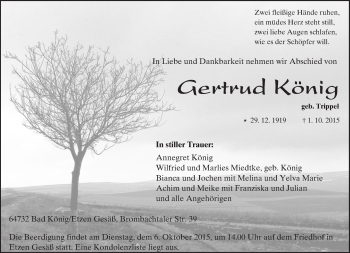 Traueranzeige von Gertrud König von trauer.echo-online.de
