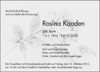 Traueranzeige von Rosina Kaaden von trauer.echo-online.de