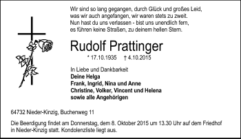 Traueranzeige von Rudolf Prattinger von trauer.echo-online.de