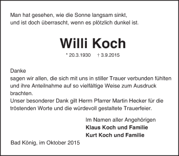 Traueranzeige von Willi Koch von trauer.echo-online.de