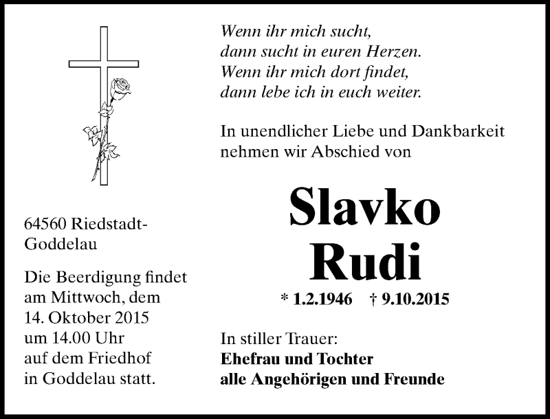  Traueranzeige für Slavko Rudi vom 12.10.2015 aus trauer.echo-online.de