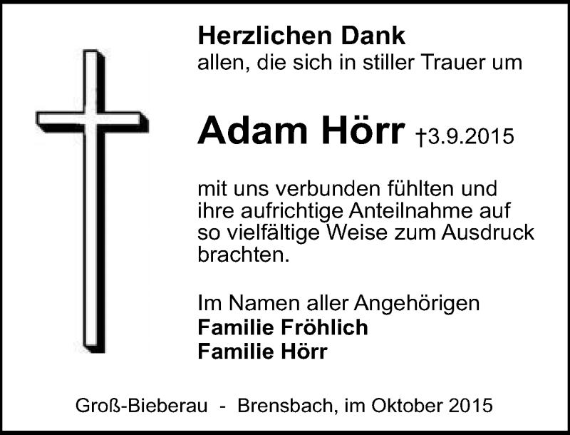  Traueranzeige für Adam Hörr vom 02.10.2015 aus trauer.echo-online.de
