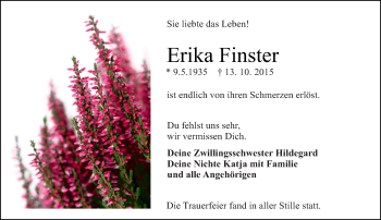 Traueranzeige von Erika Finster von trauer.echo-online.de