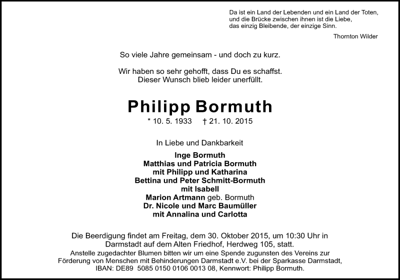  Traueranzeige für Philipp Bormuth vom 24.10.2015 aus trauer.echo-online.de