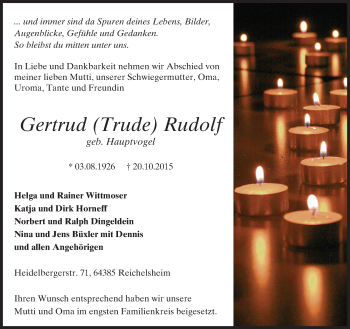 Traueranzeige von Gertrud Rudolf von trauer.echo-online.de