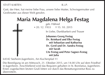 Traueranzeige von Maria Magdalena Helga Festag von trauer.echo-online.de