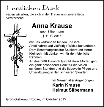 Traueranzeige von Anna Krause von trauer.echo-online.de