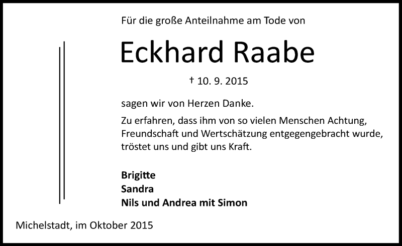  Traueranzeige für Eckhard Raabe vom 14.10.2015 aus trauer.echo-online.de