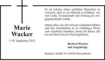 Traueranzeige von Marie Wacker von trauer.echo-online.de