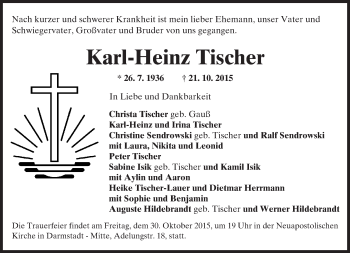 Traueranzeige von Karl-Heinz Tischer von trauer.echo-online.de