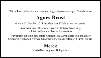 Traueranzeige von Agnes Brust von trauer.echo-online.de