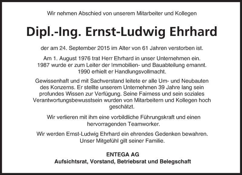  Traueranzeige für Ernst-Ludwig Ehrhard vom 02.10.2015 aus trauer.echo-online.de