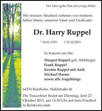 Traueranzeige von Harry Ruppel von trauer.echo-online.de