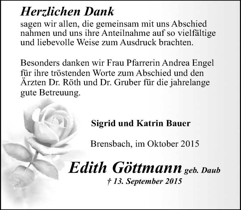  Traueranzeige für Edith Göttmann vom 24.10.2015 aus trauer.echo-online.de