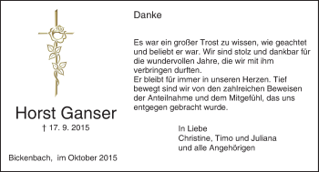 Traueranzeige von Horst Ganser von trauer.echo-online.de