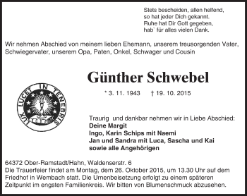 Traueranzeige von Günther Schwebel von trauer.echo-online.de