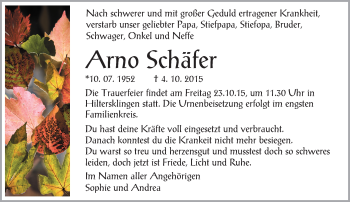 Traueranzeige von Arno Schäfer von trauer.echo-online.de