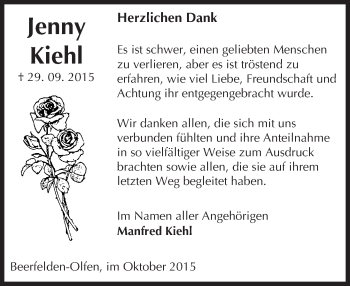 Traueranzeige von Jenny Kiehl von trauer.echo-online.de