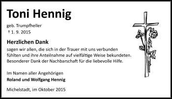 Traueranzeige von Toni Hennig von trauer.echo-online.de