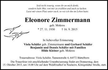 Traueranzeige von Eleonore Zimmermann von trauer.echo-online.de