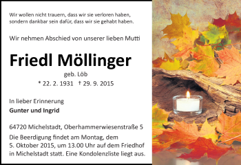 Traueranzeige von Friedl Möllinger von trauer.echo-online.de