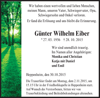 Traueranzeige von Günter Wilhelm Eiber von trauer.echo-online.de