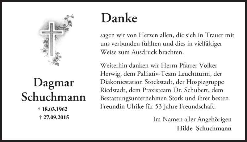  Traueranzeige für Dagmar Schuchmann vom 31.10.2015 aus trauer.echo-online.de