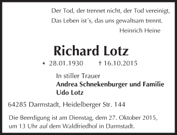Traueranzeige von Richard Lotz von trauer.echo-online.de