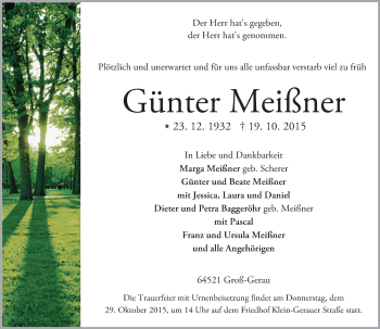 Traueranzeige von Günter Meißner von trauer.echo-online.de