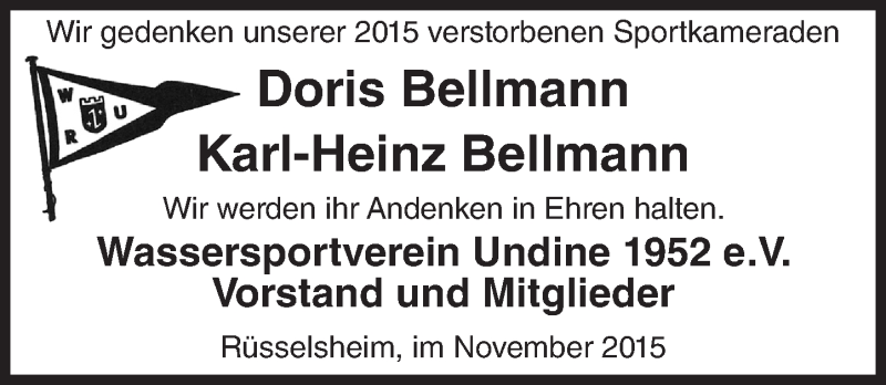  Traueranzeige für Karl-Heinz Bellmann vom 21.11.2015 aus trauer.echo-online.de