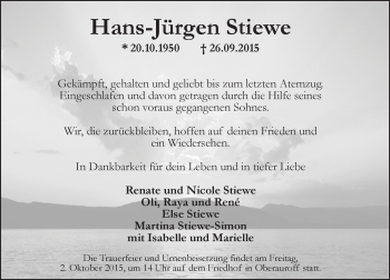 Traueranzeige von Hans-Jürgen Stiewe von  Idsteiner Zeitung