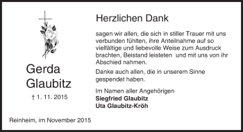 Traueranzeige von Gerda Glaubitz von trauer.echo-online.de