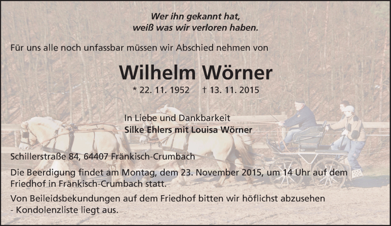  Traueranzeige für Wilhelm Wörner vom 20.11.2015 aus trauer.echo-online.de