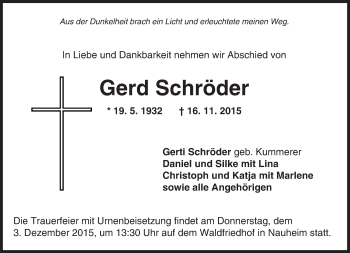 Traueranzeige von Gerd Schröder von trauer.echo-online.de