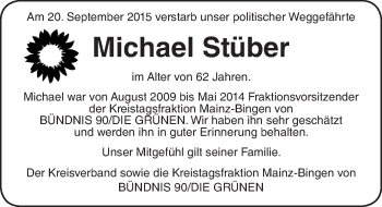Traueranzeige von Michael Stüber von  Ingelheim-Bingen