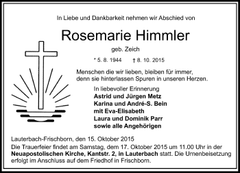 Traueranzeige von Rosemarie Himmler von VRM Trauer