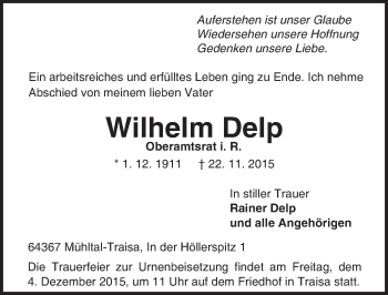 Traueranzeige von Wilhelm Delp von trauer.echo-online.de