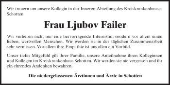 Traueranzeige von Ljubov Failer von  Kreisanzeiger