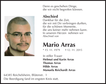 Traueranzeige von Mario Arras von trauer.echo-online.de
