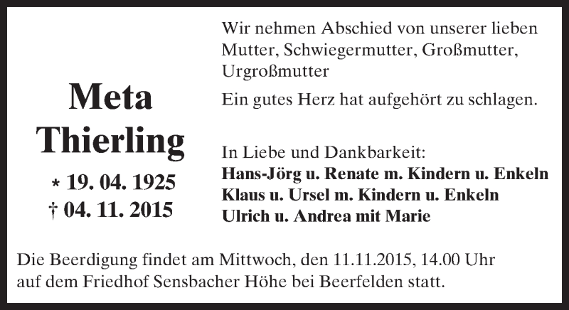  Traueranzeige für Meta Thierling vom 07.11.2015 aus trauer.echo-online.de