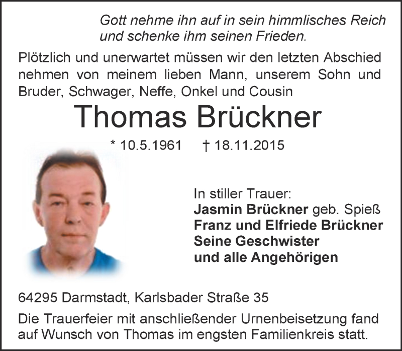  Traueranzeige für Thomas Brückner vom 28.11.2015 aus trauer.echo-online.de