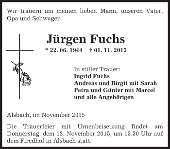 Traueranzeige von Jürgen Fuchs von trauer.echo-online.de