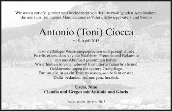Traueranzeige von Antonio Ciocca von  WI-komplett