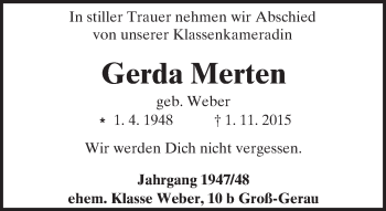 Traueranzeige von Gerda Merten von trauer.echo-online.de