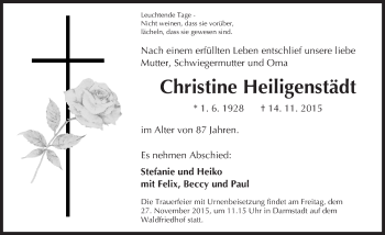 Traueranzeige von Christine Heiligenstädt von trauer.echo-online.de