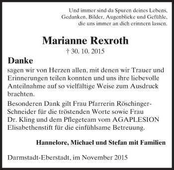 Traueranzeige von Marianne Rexroth von trauer.echo-online.de