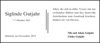 Traueranzeige von Siglinde Gutjahr von trauer.echo-online.de