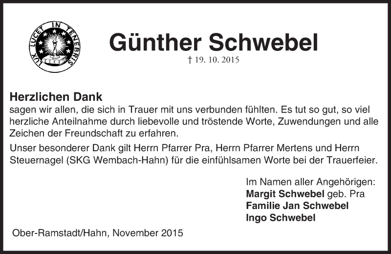  Traueranzeige für Günther Schwebel vom 28.11.2015 aus trauer.echo-online.de