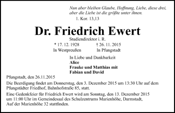 Traueranzeige von Friedrich Ewert von trauer.echo-online.de