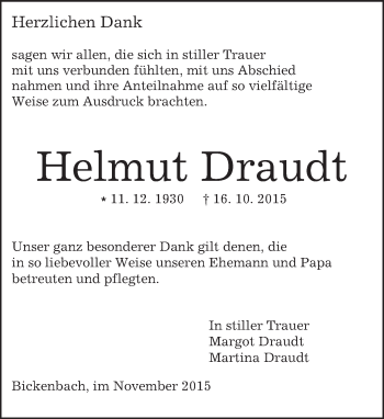 Traueranzeige von Helmut Draudt von trauer.echo-online.de